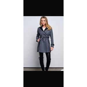 COALITION LA Women's Grey Double Breasted Hooded Trench Coat Belted Size S